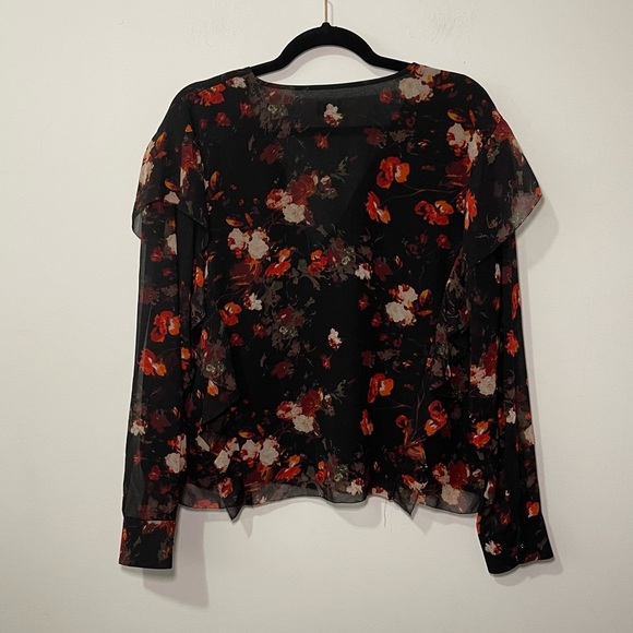Aritzia Wilfred Women's black red floral ruffle long sleeve nadine blouse in M - Picture 8 of 8